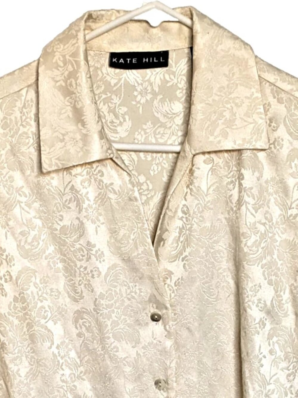 NWT KATE HILL SILK BLOUSE BUTTONUP LONG SLEEVE WHITEOFF/CREAM SIZE 10